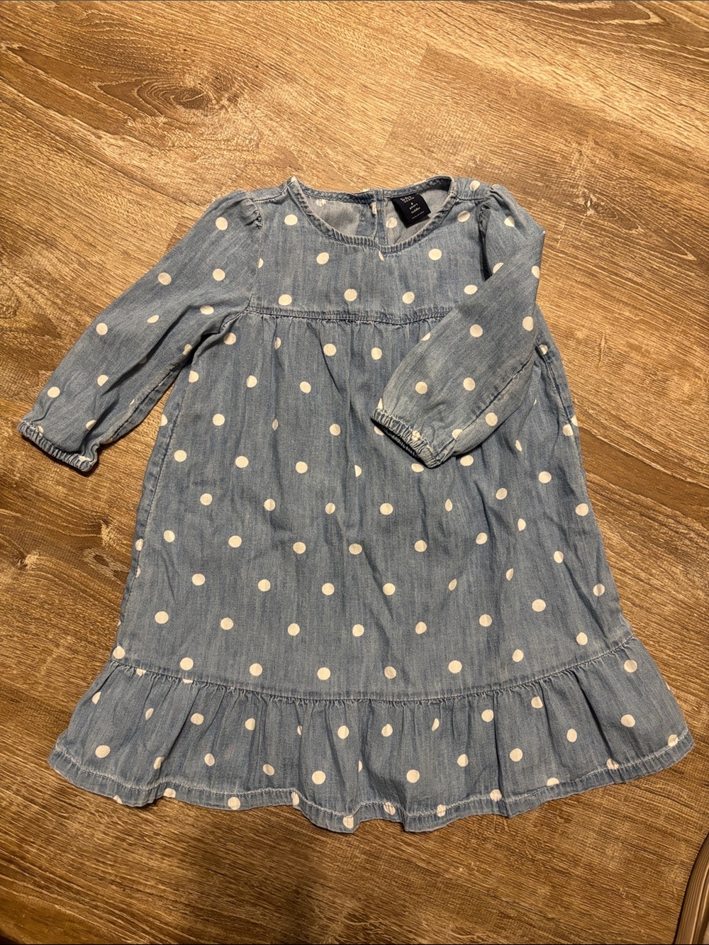 GAP Light Blue Polka Dot Long-Sleeve Ruffle Hem Dress
